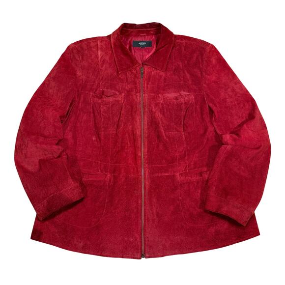 Alfani Jackets & Blazers - Vintage Red Suede Leather Jacket Zip Front Pockets Fully Lined Retro 90s Style